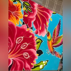 Hawaii Handpainted Hibiscus Hummingbird Sarong/Dress L/XL Coconut Loop-Holder